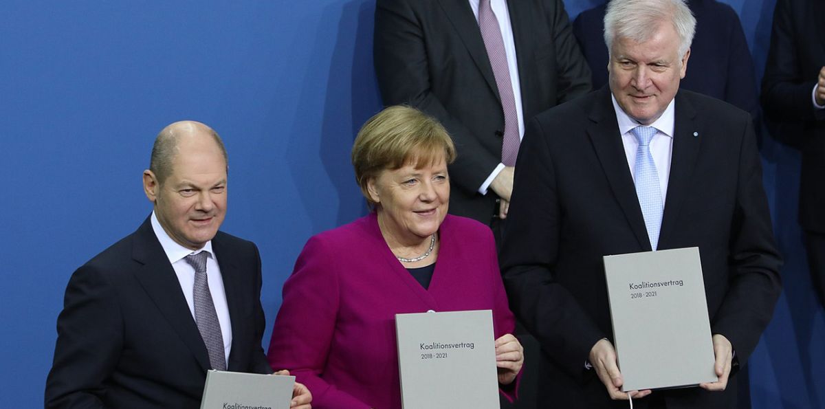 Unterzeichnung des Koalitionsvertrages: Olaf Scholz;Angela Merkel;Horst Seehofer