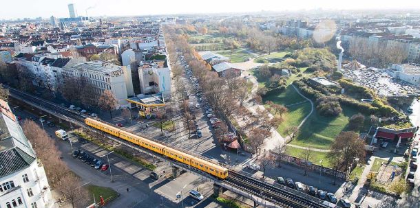 Vogelperspektive des Görlitzer Parks in Berlin-Kreuzberg